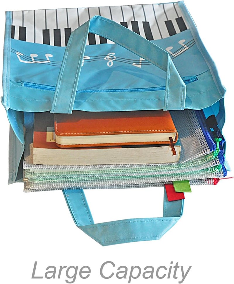 Farcaya Piano Keys Handbag Case Bag Music Tote Oxford Cloth Nylon Waterproof Storing Sheet Books for Teacher Gifts (Light Blue) - Image 2